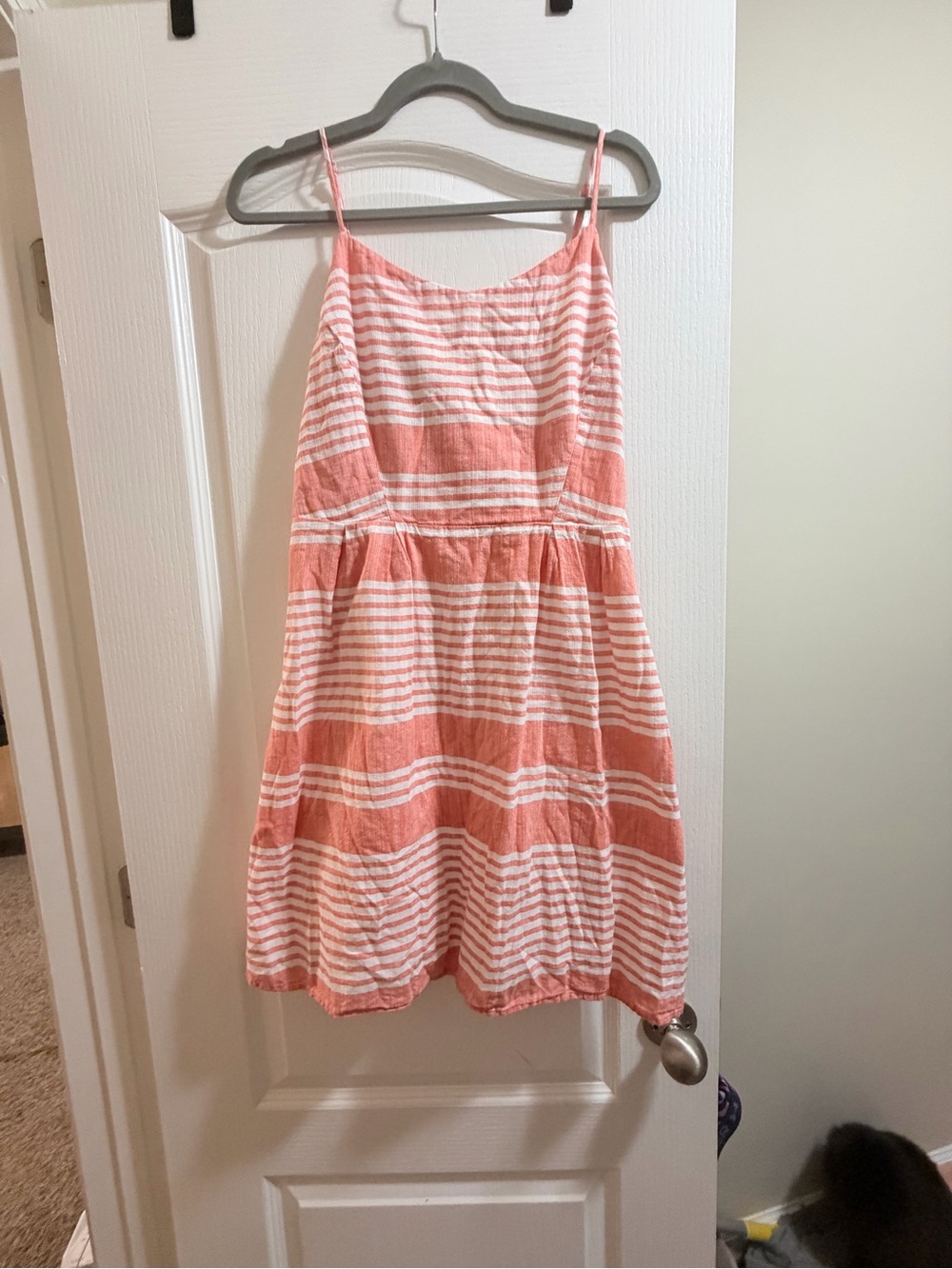 Old Navy Coral and White Striped Spaghetti Strap Dress